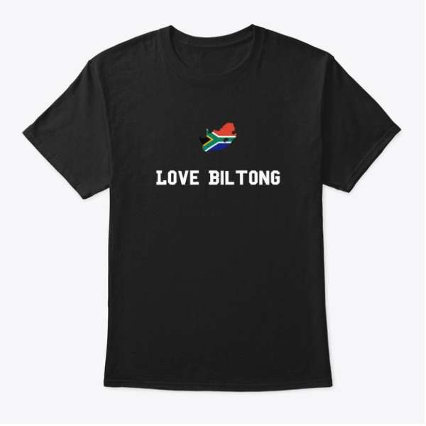 Classic Tee that has a South African Flag and the words Love Biltong on it