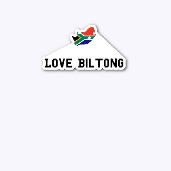Die Cut Sticker that has a South African Flag and the words Love Biltong on it